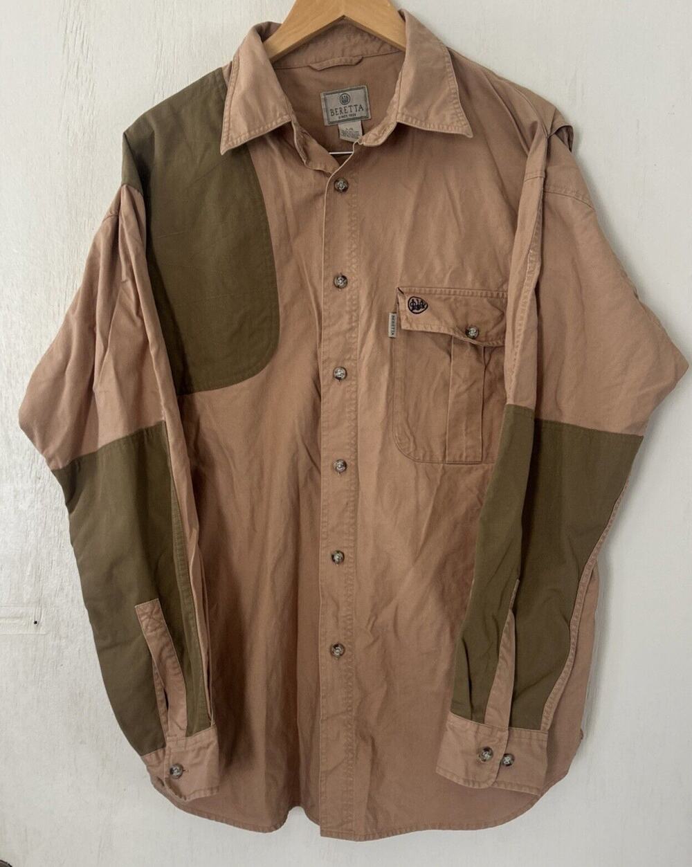 Beretta Vented Shooting Shirt Mens Beige Quilted Padded Button Down Size Large